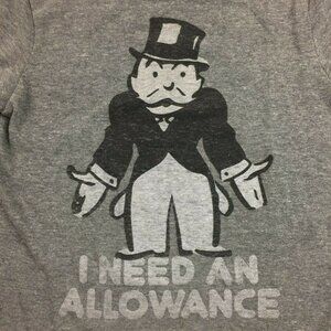 Junk Food Youth I Need An Allowance Monopoly Game Night Gray T-Shirt Size Medium